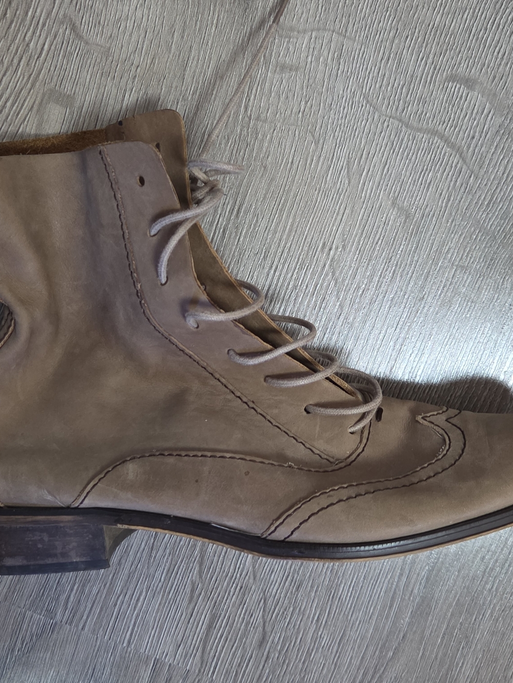 Women's Taupe Leather Lace-Up Wingtip Boots